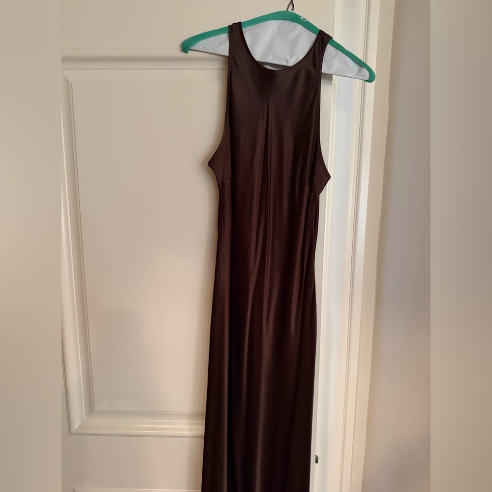 Moss Slip Midi Dress - Sleek Satin Women's Dress - Picture 2 of 3